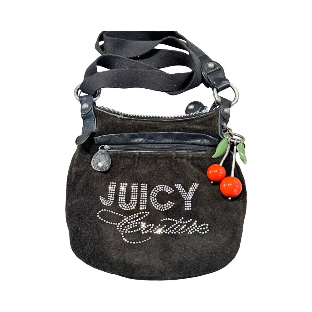 Juicy Couture Vintage Velour Rhinestone Logo‎ Crossbody Bag Y2K Cherry Charm